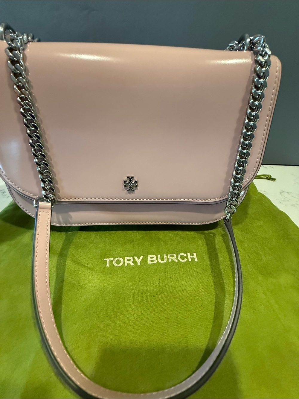 Tory Burch Pale Pink Leather Chain Crossbody Bag